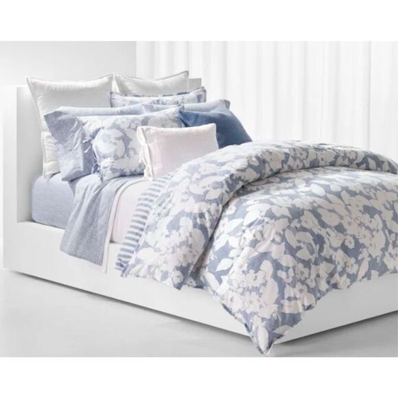 Ralph Lauren Willa chambray white striped and floral print pillowcase - Picture 1 of 11